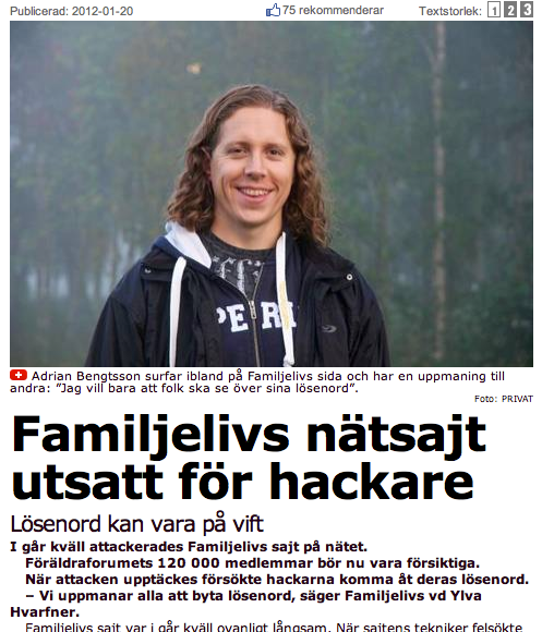 Familjelivs nätsajt utsatt för hackare | Wendela | Aftonbladet